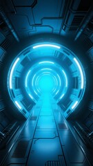 Obraz premium Futuristic Tunnel with Blue Lighting and Circular Design