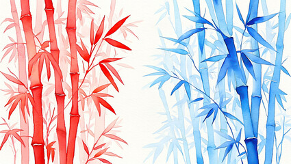 Red bamboo leaf pattern, a vibrant Japanese-inspired nature illustration