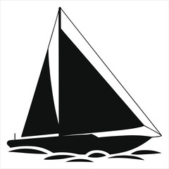 Simple black silhouette of a sailboat on the water./A clean, minimalist silhouette of a sailboat gliding across water.