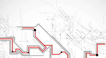Digital circuit visualization vector background. Pattern with interconnected lines, nodes.