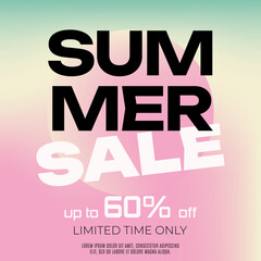 Summer Sale Banner with typographic on soft gradient background. Vector Templates.
