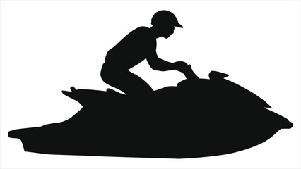 Silhouette of a person operating a jet ski/A simple, clean silhouette of a person operating a jet ski against a light blue background.