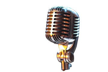 Fototapeta premium Vintage microphone on black background singing music recording studio isolated on a transparent background