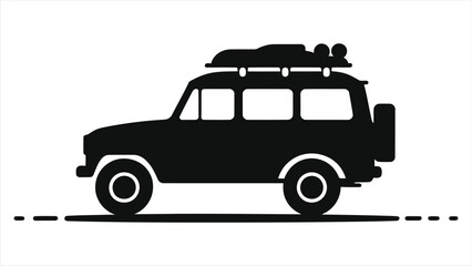 Silhouette of a 4x4 SUV with Rooftop Cargo Box/A simple, bold silhouette of a 4x4 SUV with a rooftop cargo box.
