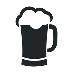 Black silhouette of a frothy beer mug icon on white background