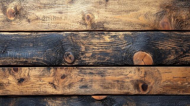 Rustic charred wood texture background detailed close up showing grain and knots natural surface