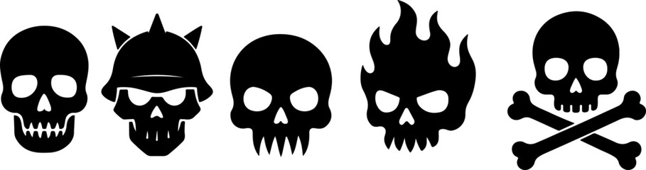 Skull Silhouettes Set &ndash; Collection of Vector Skull Icons in Various Styles