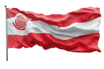 Waving Austrian flag national symbol red white emblem, isolated on a transparent background
