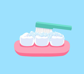 Brushing teeth illustration vector design. Dental care concept.