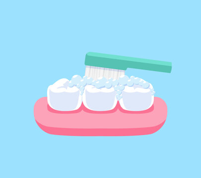Brushing teeth illustration vector design. Dental care concept.