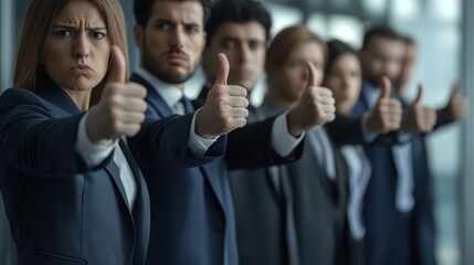 Business People Displaying Displeasure with Thumbs Down Gesture