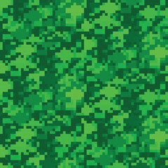 Pixel war camouflage pattern. Green mosaic seamless pattern