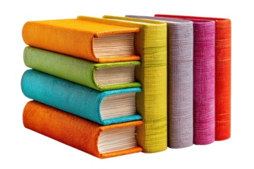 Colorful books stacked on black background knowledge literature reading education isolated on a transparent background
