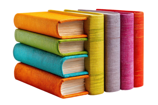 Colorful books stacked on black background knowledge literature reading education isolated on a transparent background - Powered by Adobe