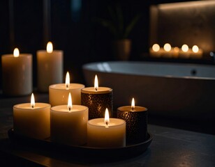 Close-up of lit candles in a calm, peaceful environment. Perfect for wellness, spa, meditation, aromatherapy, or relaxation concepts. AI Generated image