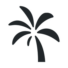 Black palm tree silhouette with curved leaves on white background