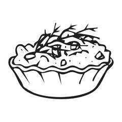 Snack drawing, restaurant cuisine, menu decoration, tartlet with pate and dill. Small party snack. Vector illustration.