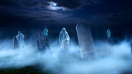 Spooky Haunted Forest at Night with Glowing Jack-o’-Lanterns and Foggy Atmosphere