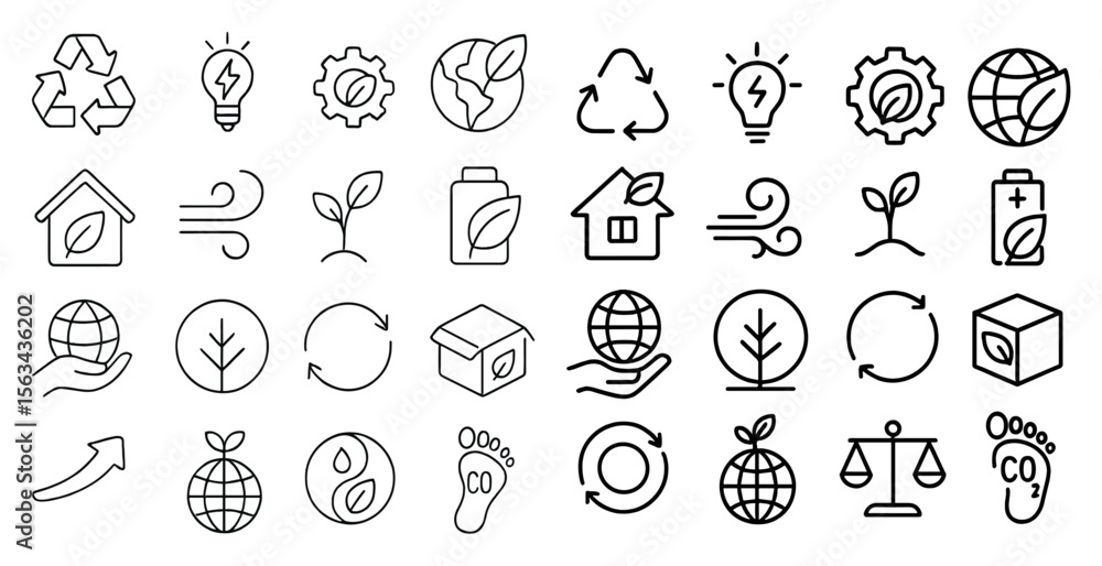 Poster collection of symbols and icons that represent various environmental concepts and ideas. the icons i