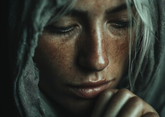 Closeup Portrait of a Woman with Freckles and Glitter