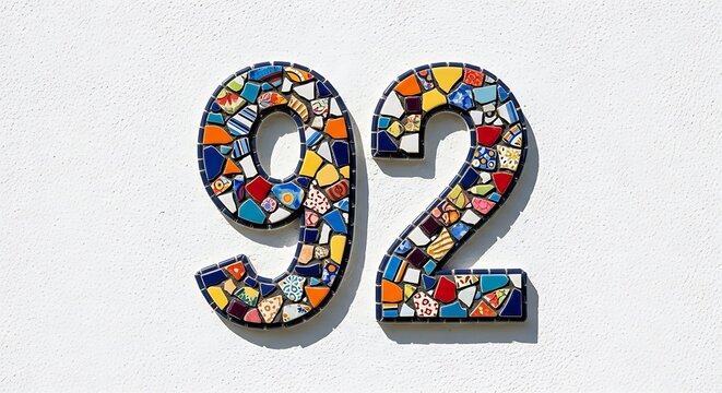 Colorful Mosaic House Number Ninety-Two Artistic Tilework Design