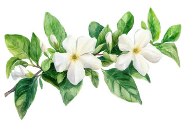 Obraz premium Watercolor painting of white flowers and green leaves Botanical illustration floral art nature beauty isolated on a transparent background