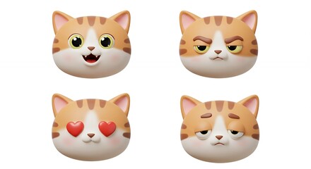 Cartoon cat faces different emotions illustration