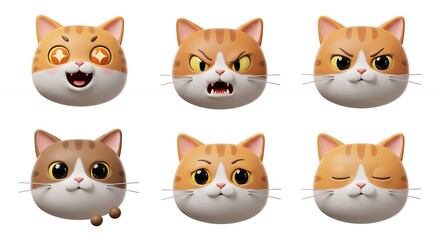 Fototapeta premium Cartoon cat faces various expressions