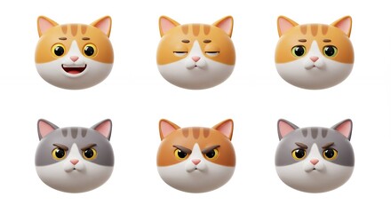 Cartoon cat faces various expressions graphic design