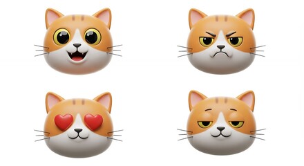 Cartoon cat faces with diverse emotions