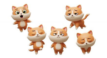 Fototapeta premium Cartoon cat illustrations with diverse emotions