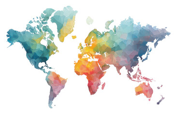 Colorful World Map Artistic Polygonal Design Global Travel isolated on a transparent background