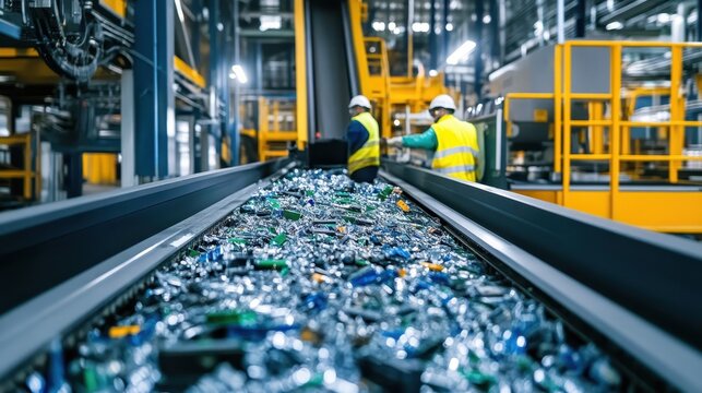 Sustainable Battery Recycling Plant with Workers Processing Materials