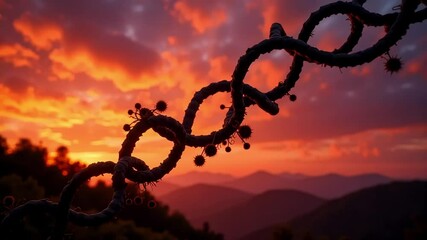 Abstract dna spiral structure against mountain sunset sky with science and nature concept
 - Powered by Adobe