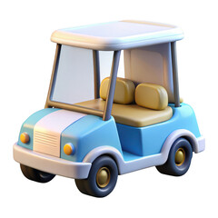3d blue and white golf cart isolated on transparent background