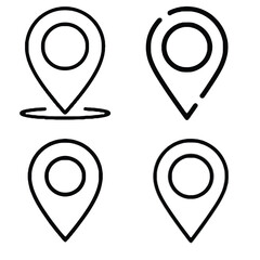 Four Black Outline Location Pin Icons Set Simple G P S Markers Minimalist Navigation Symbols Geographic Position Indicators Map Pointer Design Elements