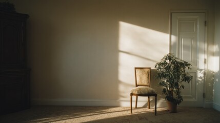 Quiet corner: sunlight casting shadows in room featuring classic furniture
