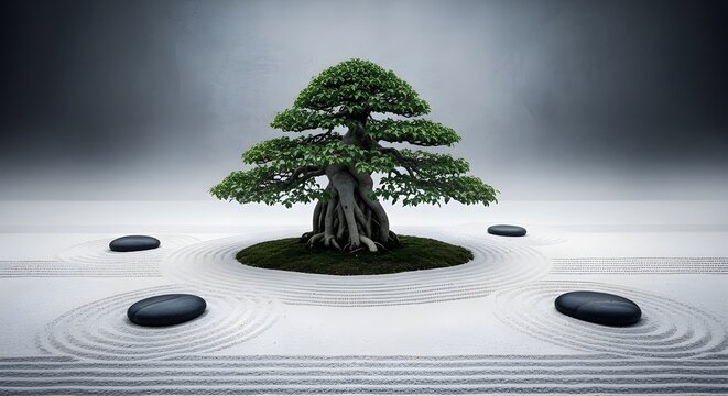 Ancient Banyan Tree Bonsai with Aerial Roots in a Ceramic Pot