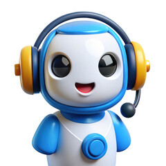 Fototapeta premium 3d friendly robot mascot with headphones isolated on transparent background