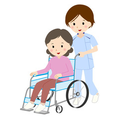 車いすの女性と看護師