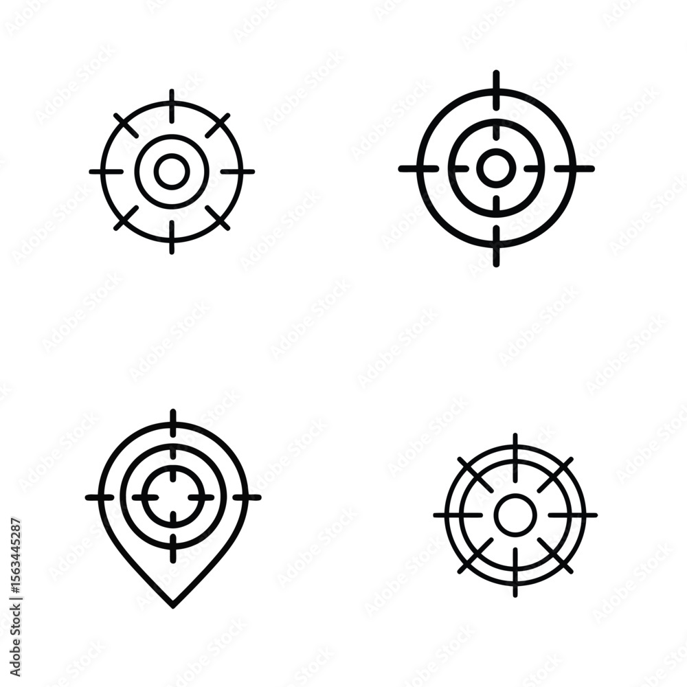 Poster four black line art target icons on white background location eight set of simple aiming symbols con