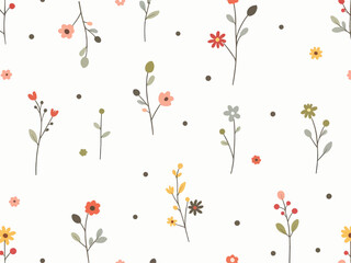 Seamless pattern with flowers. Vector illustration. Vector seamless pattern with colorful tulips and gerbera flowers on a white background.