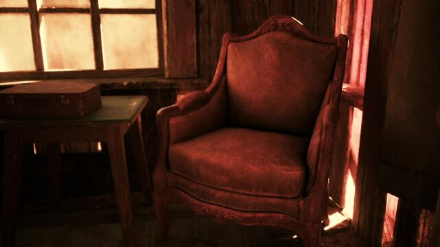The cozy armchair sits in a softly lit room, casting shadows that enhance the warm ambiance. Its an inviting space perfect for relaxation and contemplation during twilight.