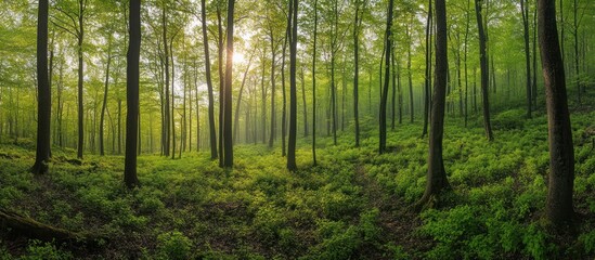 Misty Forest Sunlight Through Trees