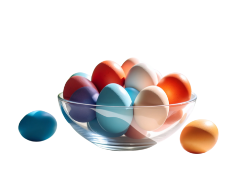 Easter eggs painted in different colors transparent background.