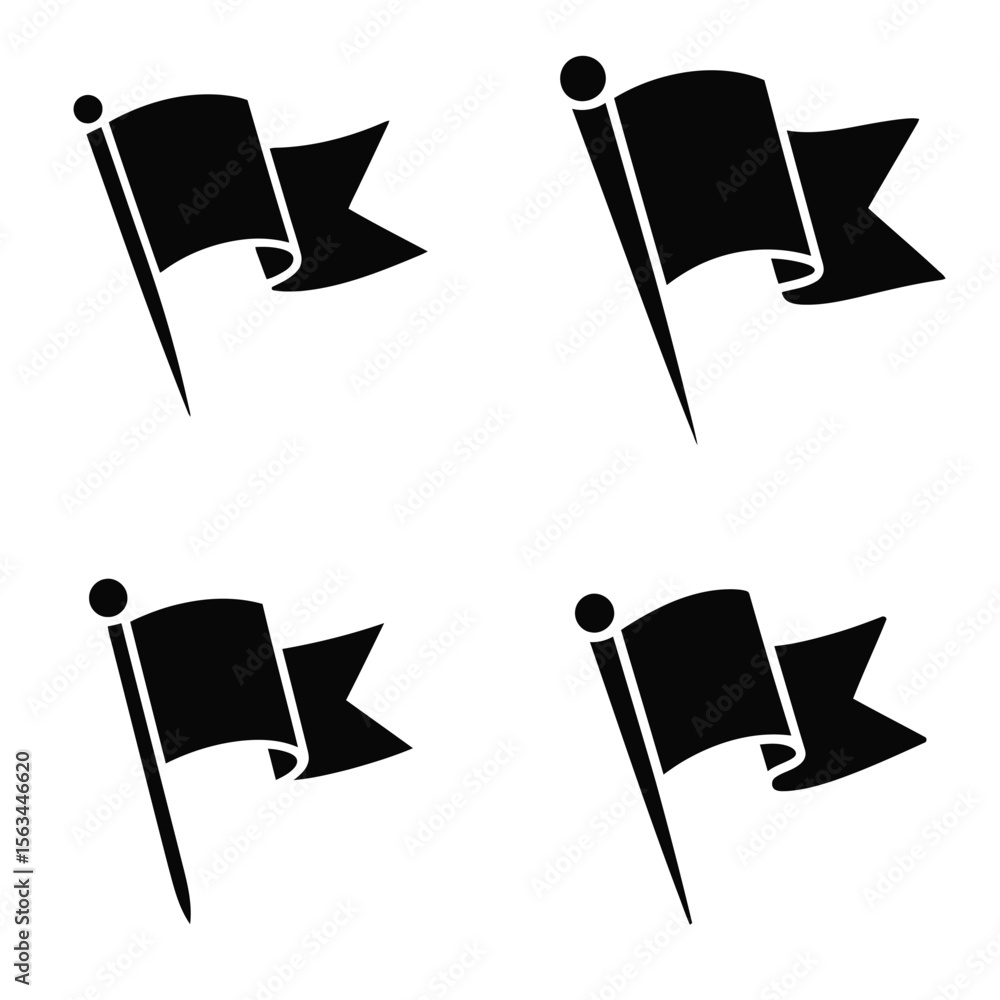 Aufkleber four black silhouette flags on white background simple pinned pennant icons set vector illustration 