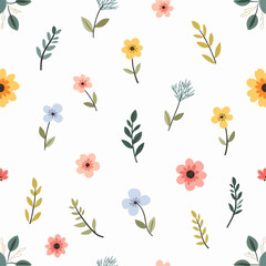 Seamless floral pattern, Wild flowers vector collection. herbs, herbaceous flowering plants, blooming flowers