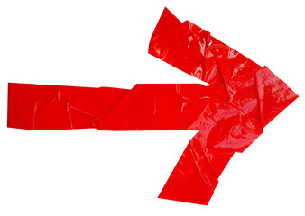 Red arrow made of crumpled sticky tape strips, design of direction sign for creative concept