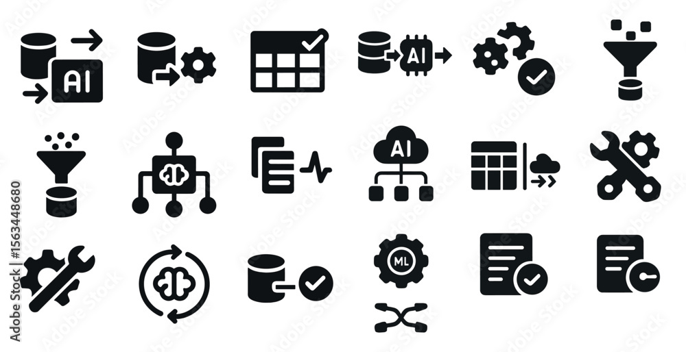 Poster collection of icons for various computer programs and tools. the icons include a wrench, a check mar