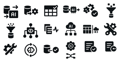 Collection of icons for various computer programs and tools. The icons include a wrench, a check mark, a gear, and a cloud